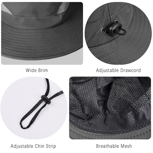 ZOORON Sun Hats for Men Women, Wide Brim Safari Hats UV Protection UPF50+ Waterproof Boonie Hats for Fishing Hiking Camping - color: With One Pair Cooling Sleeves-1pack-darkgray