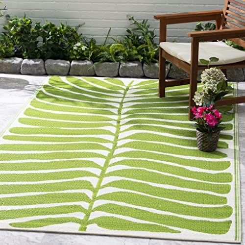 Fab Habitat Outdoor Rug - Waterproof, Fade Resistant, Crease-Free - Premium Recycled Plastic - Tropical Leaf Botanical - Large Patio, Deck, Sunroom, Camping, RV - Hilo - Green - 6 x 9 ft - color: Hilo - Green, size: 6' x 9' (Rectangular)