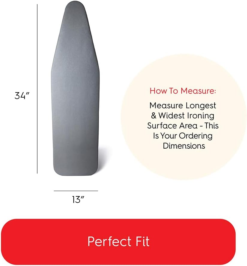 TIVIT Ironing Board Cover 13 x 34, Made in Italy. Pro Grip Pad Covers w/3 Fastener Straps & Pull Bungee Cord - Durable Scorch & Stain Resistant Padded Layers, Heat Reflective AlumiTek PRO Top Coat