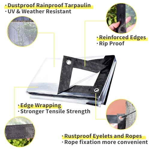 Waterproof Cover Clear Tarps 6x8 FT, Clear Tarp for Deck Porch Patio Canopy Outdoor Camping Ground Garden Furniture Cars Covers, PVC Heavy Duty Tarpaulin, with 10 Marbles Bundle and 1 Rolls Ropes - size: 6x8 FT