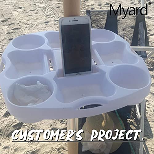 Myard 15'' Pro Universal Beach Umbrella Table Tray with Tablet Slots, Earpod Holds, Drink Holders, Snack Grooves, Phone Slots, Sunglasses Holes, Small Bag Hangers for Beach, Swimming Pool (White) - color: White