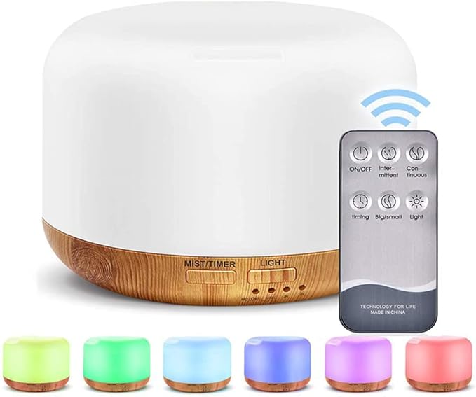 Oil Diffuser Humidifier 300ML,Electric Ultrasonic Air Aroma Diffusers Vaporizer,Scent Mist Defuser with Remote,Auto-Off,7led Color Changing Light for Large Bed Room,Home,Office
