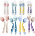 Baby Utensils Spoons and Forks Set Bendable Self-Feeding Silverware for Toddler Children with Travel Case Gum Friendly Food Grade (4 Set)