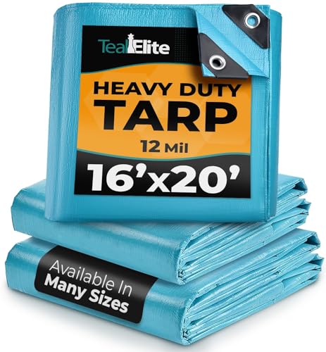 Tarps Heavy Duty Waterproof 16x20-12 mil Thick Camping Tent - Blue Tarp 16x20 UV Resistant, Rip & Tear Proof with Metal Grommets – Multipurpose Use for Camping, Tent, Boat, RV, Car, & Pool Cover - size: 16'x20'