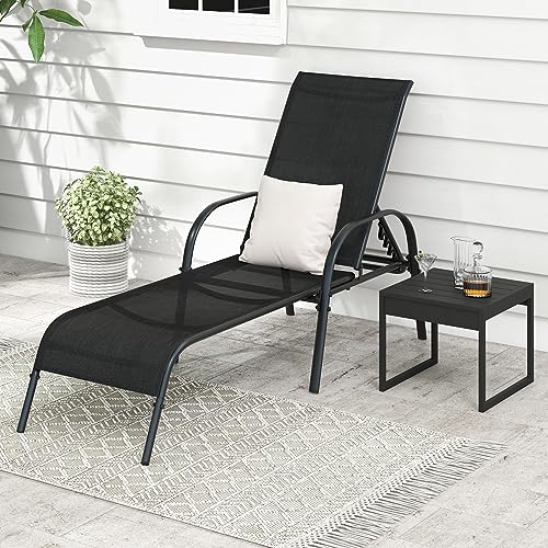 Giantex Patio Lounge Chair, Outdoor Chaise Lounge with 5 Adjustable Backrest, Sturdy Steel Frame, Sunbathing Recliner, Beach Chair, Tanning Chair for Outside, Yard, Balcony, Pool Chairs, Black - color: Black