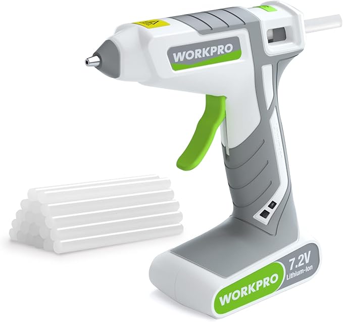 WORKPRO 7.2V Cordless Hot Melt Glue Gun, Rechargeable Fast Preheating Glue Gun Kit with 20 Pc Premium Mini Glue Stick, Automatic-Power-Off for Art, Craft, Decoration, USB Type-C Cable Included