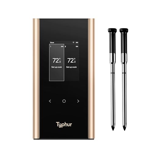 Sync Gold Wireless WiFi Meat Thermometer | 2 Slim Probes | 10x Stronger Signal Than Bluetooth | Reliable Readings Through Kamado Grill, BBQ, Oven, Smoker | Easy-to-Use Base