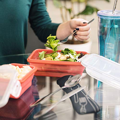 Reusable Travel Utensils with Case | Fork and Spoon Set with Knife, Chopsticks and Optional Reusable Straw– Office, Travel, or Camping Accessories| Lightweight Sturdy Reusable Utensils - color: 4pc Set - Navy Blue