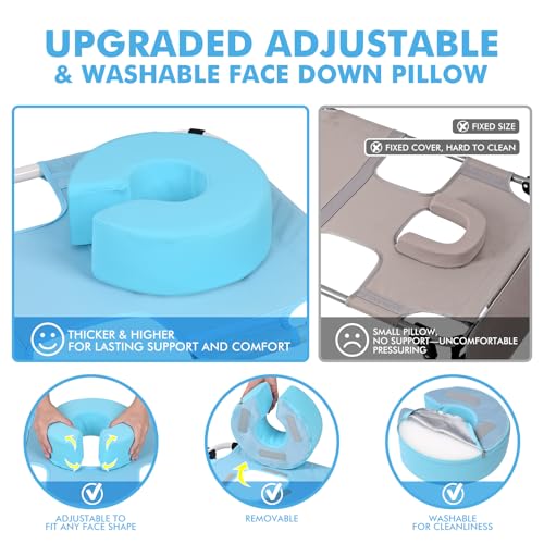 Wheel-To-Go Tanning Chair with Wheels Sun Canopy Umbrella Face Hole Thicker Washable Adjustable, Heavy Duty Folding Lay Flat Sun Lounge Chair Beach Outside Sunbathing Reading, UPF 50+ (Patent Design) - color: Light Blue, style: Standard Size + Sun Canopy
