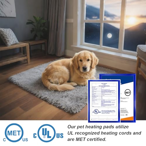 GOLOPET Cat Heating Pad 17 x 13 in with Smart Thermostat Switch and Power Line Protection Tube,Obtained MET and UL Dual Certification,Waterproof Pet Heating Pad for Cats, with Long Velvet Cloth Cover - size: 17.0"l X 13.0"w