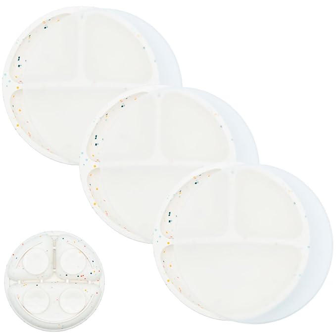 WeeSprout Suction Plates for Babies With Lids & Toddlers - 100% Silicone, Dinnerware Stays Put, Divided Design for Picky Eaters, Microwave & Dishwasher Friendly, 3 Pack