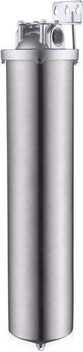 Amwater NSF/ANSI 42 Certi Stainless Steel Jumbo Size Filter Housing for 20" Filter Cartridge, 1" NPT Water Filter Housing, Drain Valve Style C (Square Head)