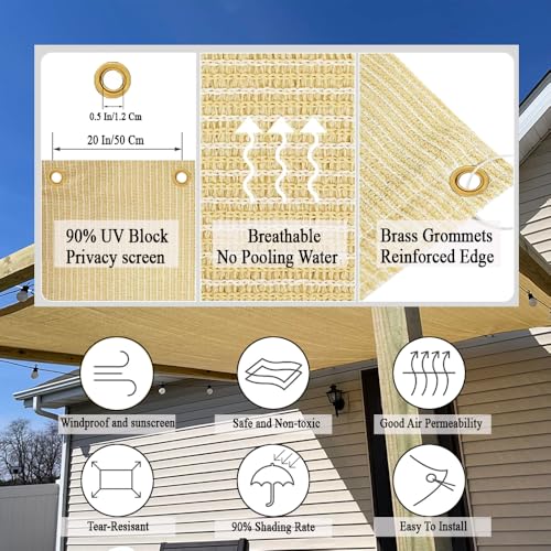 90% Shade Cloth for Patio, 8X8 FT Pergola Shade Cover, Breathable Sun Shade Fabric for Beach, Deck, Porch, Gazebo, Carport, Outdoor Sunshade Screen for Garden, Balcony, Pool. - size: 8x8Ft