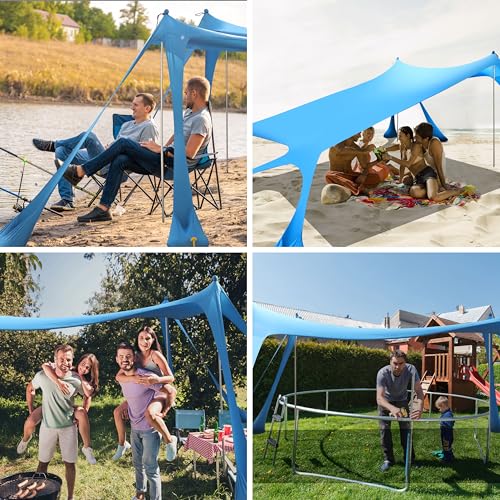 Beach Canopy Beach Tent Pop Up Shade 10x10ft Sun Shelter UPF50+ with 8 Sandbags-2 Sand Shovel-4 Aluminum Poles-Ground Pegs-Portable Carrying Bag for Outdoor Family Camping Fishing Yard Picnic - color: Royal Blue