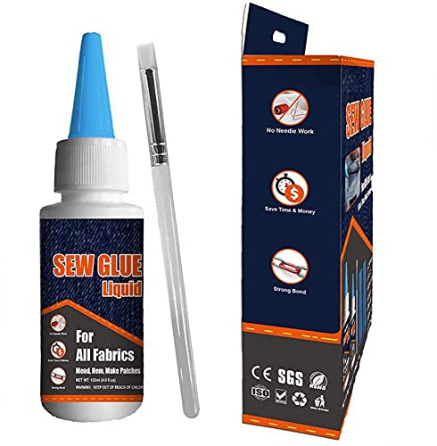 1 Min Quick Bonding Fast Dry Sew Glue Liquid Natural Latex Art Glue Reinforcing Adhesive Speedy Fix for All Fabrics Clothing Cotton Flannel Denim Leather Polyester Doll Repair (60ml+120ml)
