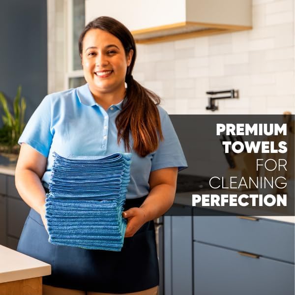 12" x 12" MW Pro Multi-Surface Microfiber Cleaning Cloths | Blue - 12 Pack | Premium Microfiber Towels for Cleaning Glass, Kitchens, Bathrooms, Automotive, Supplies & Products