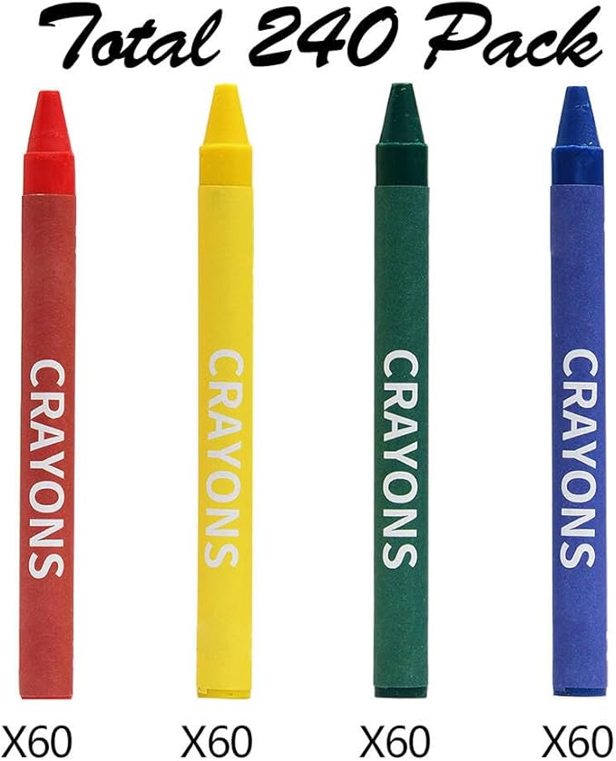 Madisi Crayons Bulk Pack, Regular Size, 4 Colors, 60 Packs, 240 Count
