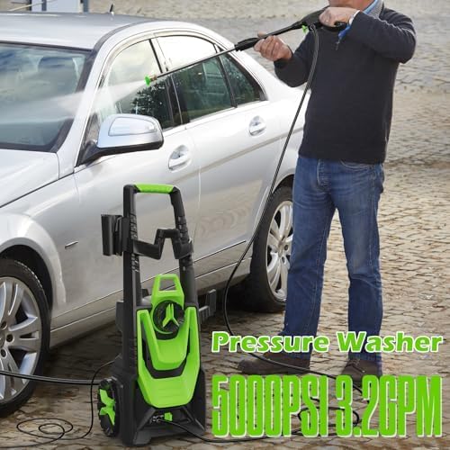 Pressure Washer -5000PSI Power Washer 500ML Foam Canno with Pressure Washers 4 Quick Connect Nozzles for Cars Patios Driveway