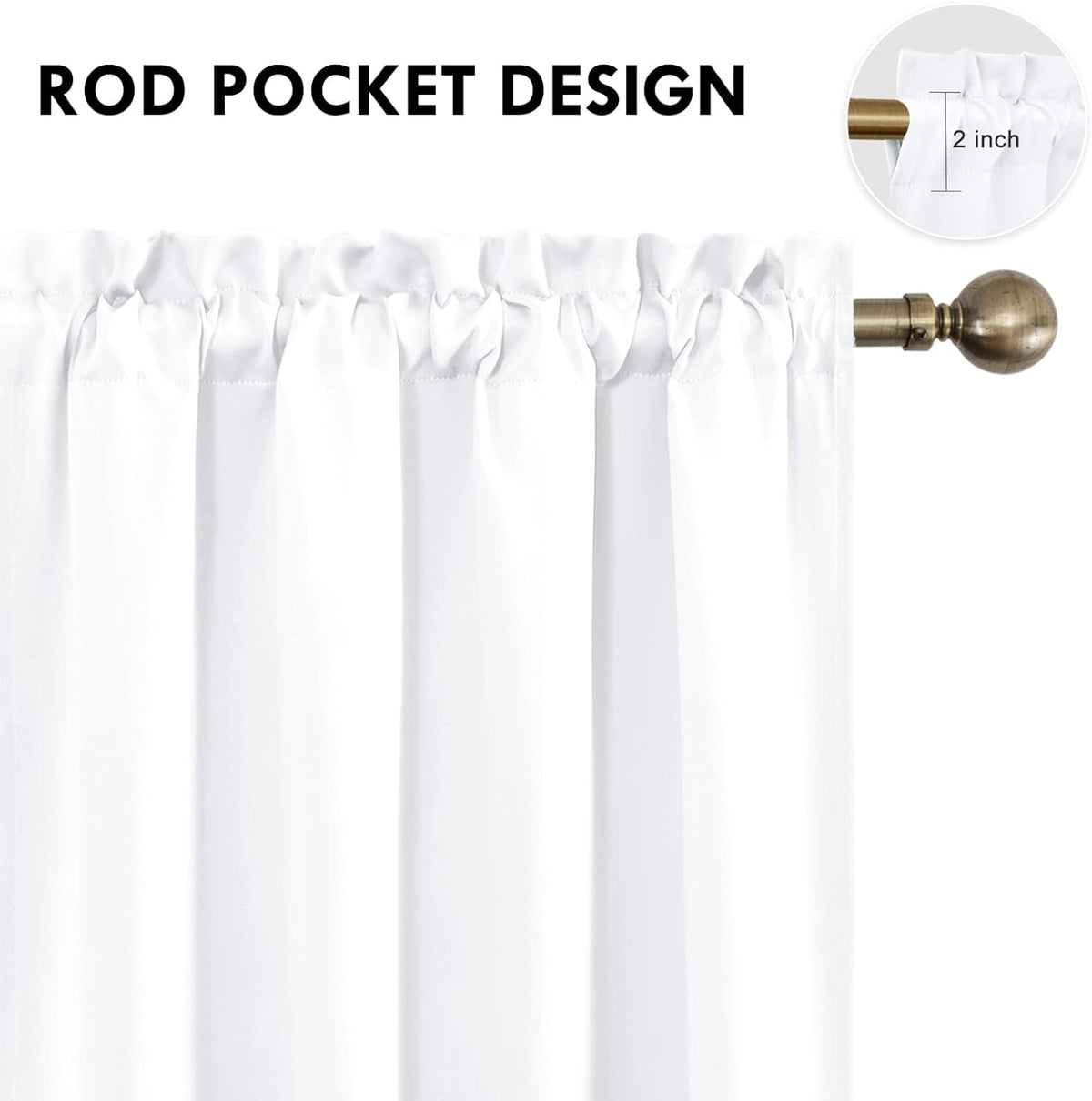 DWCN White Curtains for Living Room Thermal Insulated, 50% Light Blocking Curtains for Bedroom, Dining Room Window, W 42x L 54 Inch, Set of 2 Rod Pocket Curtain Panels