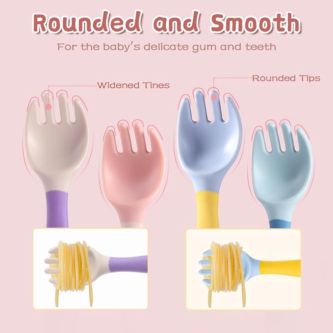 Baby Utensils Spoons and Forks Set Bendable Self-Feeding Silverware for Toddler Children with Travel Case Gum Friendly Food Grade (4 Set)