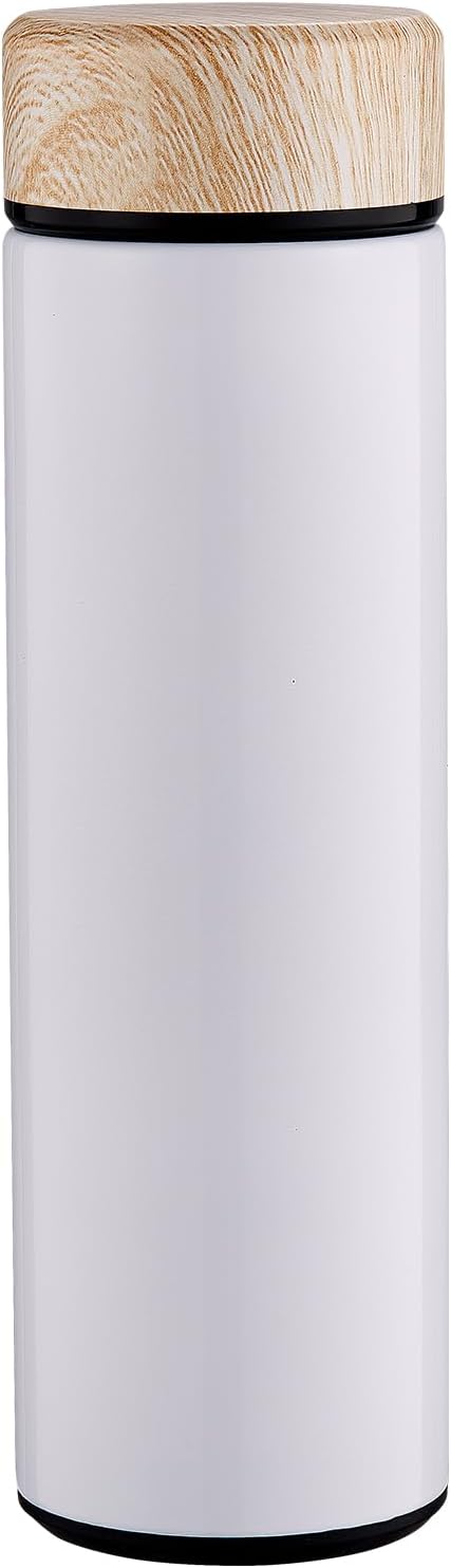 15oz Water Bottle Stainless Steel Thermos Flask - Insulated Vacuum, Leak Proof, Keeps Drinks Hot/Cold - Ideal for Coffee, Tea, Water - White