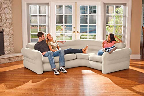 Intex Inflatable Corner Living Room Neutral Sectional Sofa & Lounge Chair Set