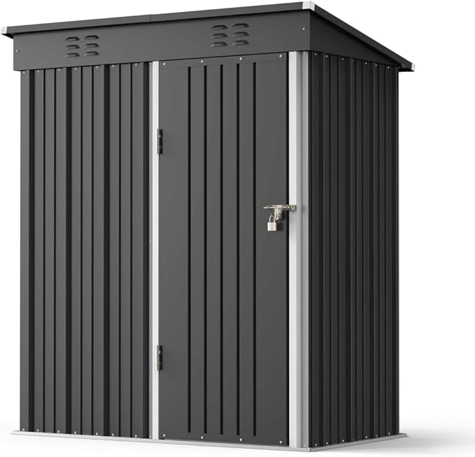 Gizoon 5 'x 3'Outdoor Storage Shed with Singe Lockable Door,Galvanized Metal Shed with Air Vent Suitable for The Garden,Tiny House Storage Sheds Outdoor for Backyard Patio Lawn-Dark Gray