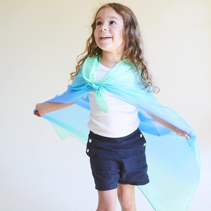 Sarah's Silks Enchanted Playsilk, 100% Silk Scarves for Kids and Toddlers, Sensory Toys | Bright Square Scarves, Montessori Waldorf Toys for Imaginative and Pretend Play - Sea
