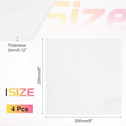 uxcell 4Pcs Acrylic Sheets 8x8 Inch Acrylic Panel 1/8 Inch-3mm Plastic Board for Picture Frames Sign Holders DIY Display Projects Craft, White