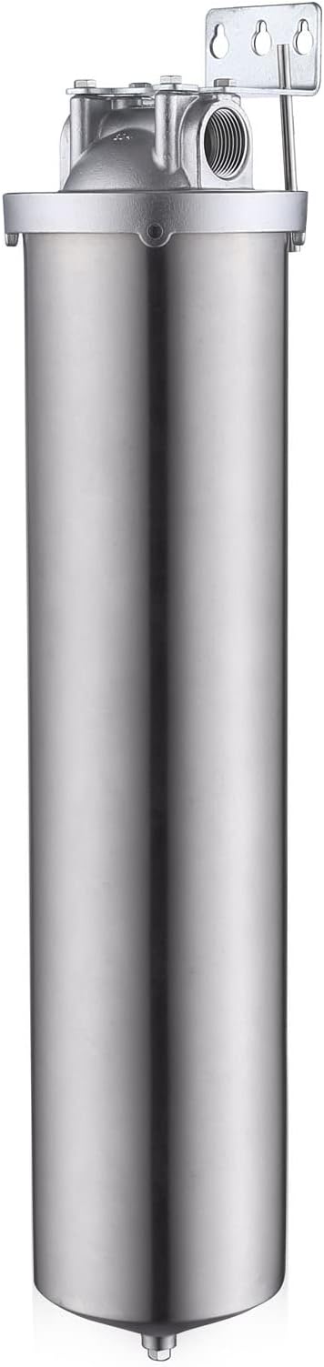 Amwater NSF/ANSI 42 Certification Big+ Stainless Steel Filter Housing for 20”Length,4.5"OD Filter Cartridge, Drain Valve Style C (Square Head)
