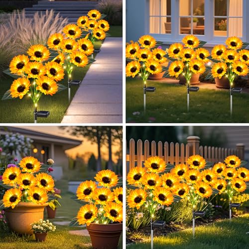 Sunflower Solar Lights Outdoor Decor, 6 Pack Solar Garden Decor Waterproof Solar Sunflower Outdoor Lights for Garden Patio,Flower Bed, Pathway, Gift for Women, Mom, Grandma (6 Pack) - style: Sunflower-6 Pack