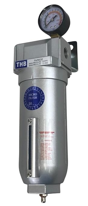 1" NPT Industrial Coalescing 0.01u Micron Filter Removes 99.98% of Oil, Moisture Vapor, Aerosols from Compressed Air Lines, 11oz Bowl, Manual Drain