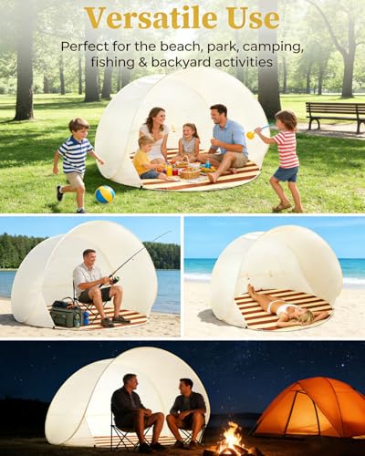 Ultraviolet Protection Pop-up Beach Tent, UPF 50+ Instant Easy Setup Sun Shelter Portable Lightweight Beach Canopy with Carry Bag Waterproof Windproof for 2-4 Person Beach Camping Picnic Backyard (#A) - color: #A