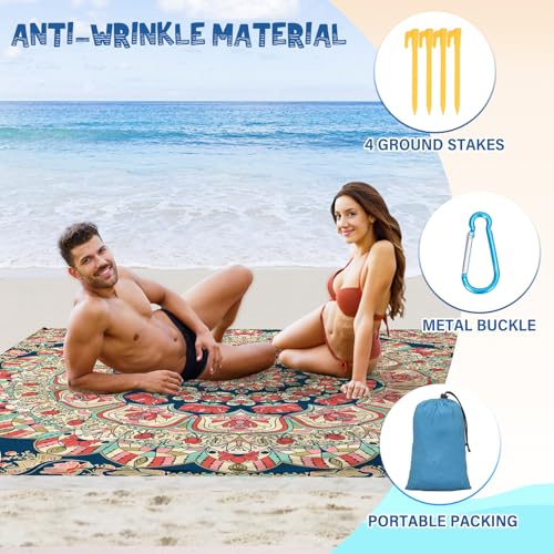 Beach Blanket Waterproof Sandproof 1-7 Adult Oversized 78 '' × 81 '' Lightweight Durable Compact Sand Free Extra Large Beach Mat for Travel Camping Hiking Picnic - color: Mandala2, size: 78“x81”