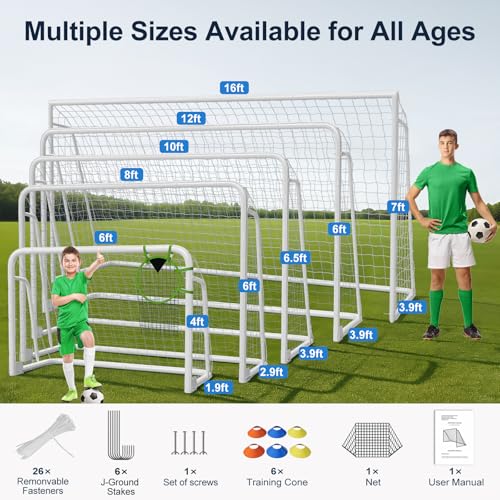 MOPHOTO Soccer Goal, 6X4/8x6/10x6.5/12x6/16x7/18.5x6.5/21x7/24x8ft Soccer Goals for Backyard, Full Size Soccer Goal for Teens & Adults Training - size: 16x7FT, style: Alloy Steel