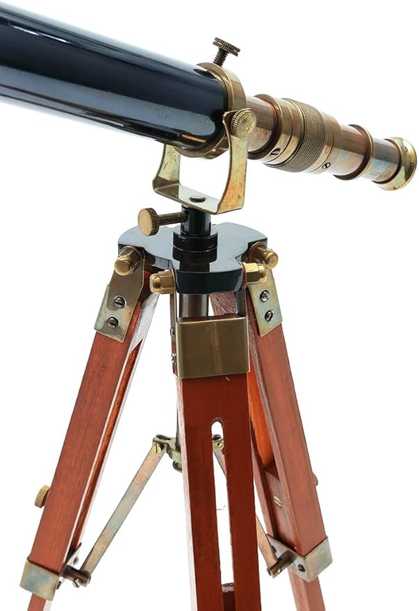 Vintage 9-Inch Brass Telescope with Wooden Stand – Antique Nautical Marine Decor & Functional Collectible Gift