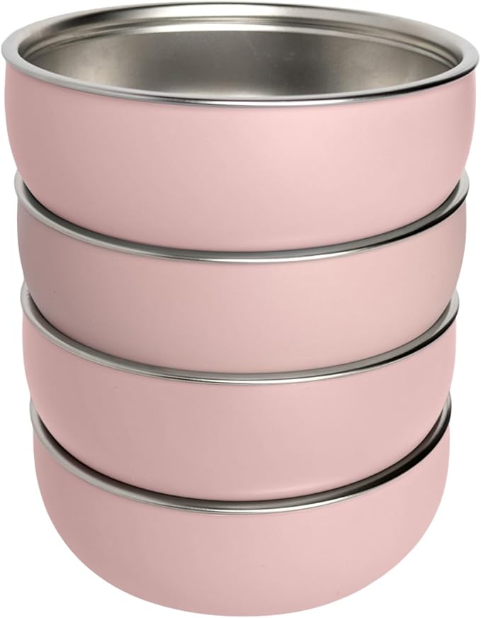 Monkey Proof™ Non-Toxic Stainless Steel Child Bowl 5” with Non-Slip Silicone Shell, (Set of 4 bowls) Unbreakable, Mess Free Feeding for Babies, Toddlers, Kids, BPA free (Rose)