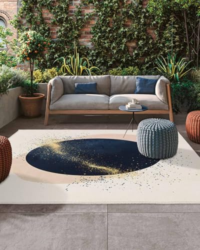 Outdoor Rug 5x8ft, Abstract Navy Blue Geometric Pattern Indoor Area Rug for Patio Backyard Deck Large Floor Mat, Modern Boho Nordic Style Non-Slip Outside Carpet Balcony Porch Camping Rugs Picnic Mat - size: 5' x 8' (Rectangular)