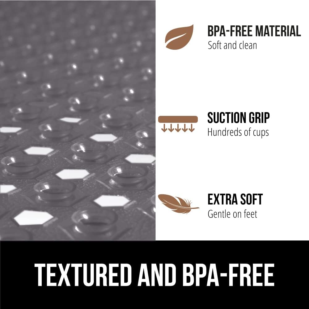 GORILLA GRIP Patented Square Shower Stall Mat, Small Bathtub Floor Mats for Stand Up Showers, Suction Cups and Drain Holes, Machine Wash, Soft on Feet, Bathroom Accessories 21x21 Inch, Charcoal Opaque