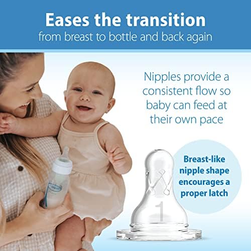 Dr. Brown's Natural Flow Anti-Colic Options+ Narrow Baby Bottle, 4 oz/120 mL, with Level 1 Slow Flow Nipple, 0m+, 4 Bottles
