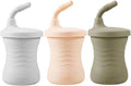PandaEar Silicone Training Cup, 3 Pack Baby Drinking Sippy Cups with Straw for Baby and Toddler 6 Months+ (Brown/Pink/Gray)