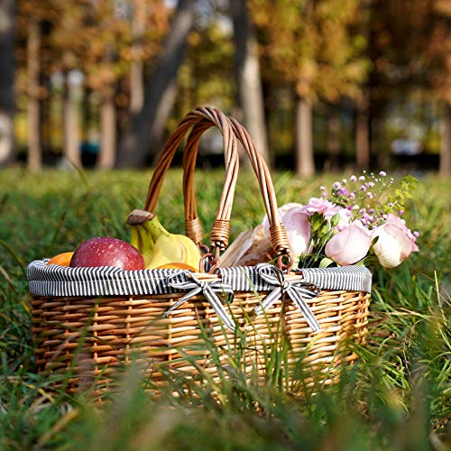 Picnic Outdoor Blankets Waterproof Extra Large - Beach Mat Foldable with Carry Strap Camping Woodchip Picnic Basket with Double Folding Handles, Natural Woven Basket, Gift Packing Woven Basket