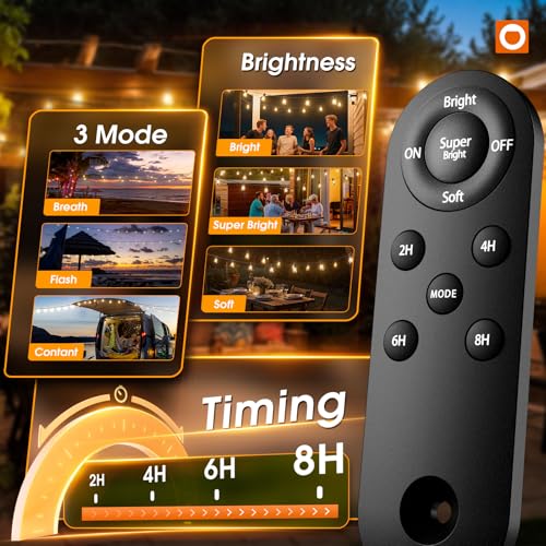 addlon 54FT Solar String Lights Outdoor Waterproof with USB Charging & Remote Control - Dimmable Solar Power Patio Lights with 26 LED Bulbs for Porch, Garden, Yard, Market, Bistro - Lasts 20+ Hrs - size: 48+6FT(24 Sockets)