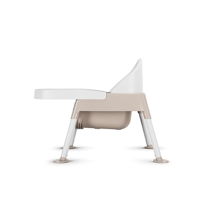 Foundations Secure Sitter 5" Feeding Chair, Stable “No Tip” Feet, 3-Point Adjustable Harness, Removable Tray, Easy to Clean, Smooth Plastic (White/Tan)