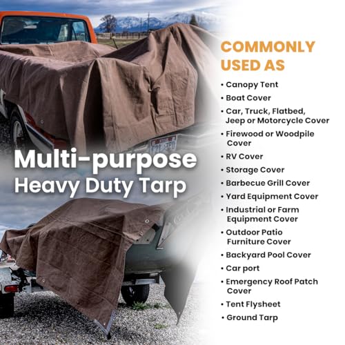 WHITEDUCK 10'x20' Canvas Tarp 18 oz/37 Mil Heavy Duty Waterproof UV Resistant, Rustproof Grommets, Industrial & Commercial Use Cloth Tarp (Finished Size: 9'6"x19'6", Olive) - color: Olive, size: 10' x 20'