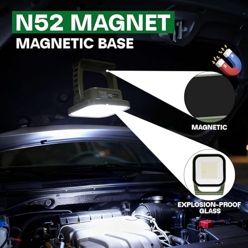 Magnetic Rechargeable Work Light with Stand, 4000LM Portable LED Light for Garage, Home, Emergency, Car Repair and Camping, 3 Color Temperatures, IP65 Waterproof