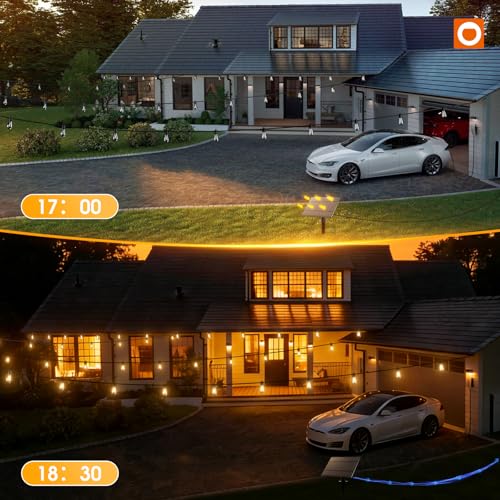 addlon 33FT (27+6) Solar String Lights for Outside Outdoor Waterproof with USB Port & Remote Control Solar Patio Lights Last for 20+Hrs Dimmable Solar Power LED Bulbs Hanging for Porch Garden Bistro - size: 27+6FT(9 Sockets)