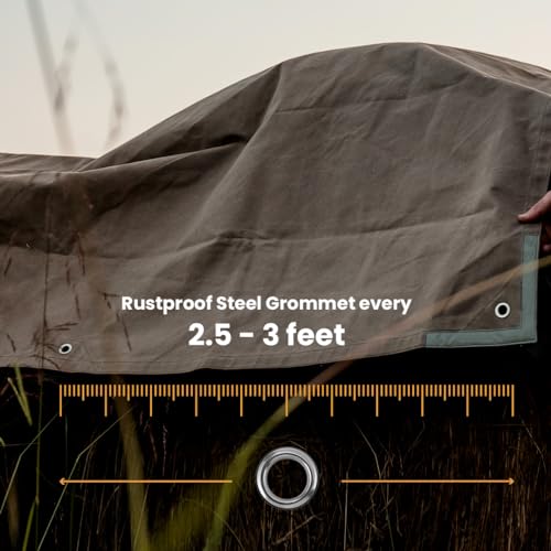WHITEDUCK Canvas Tarp 18 oz. Heavy Duty Waterproof UV Resistant, Rustproof Grommets, Industrial & Commercial Use Cloth Tarp (Cut Size: 8'x14', Finished Size: 7'6"x13'6", Olive Drab) - color: Olive, size: 8' X 14'