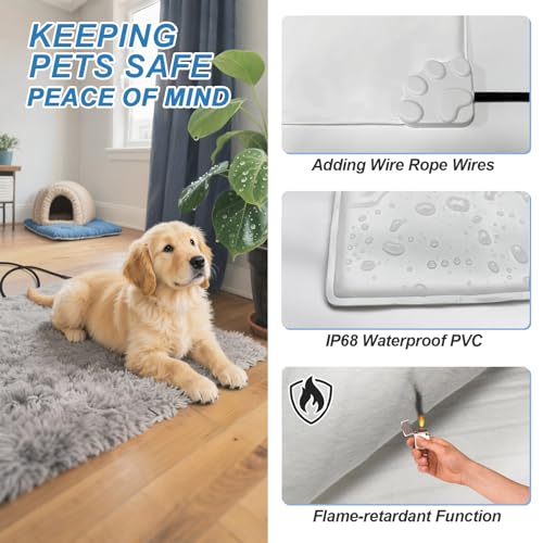 GOLOPET Dog Heating Pad 28x18 in with Smart Thermostat Switch and Power Line Protection Tube,Obtained MET and UL Dual Certification,Waterproof Puppy Heating Pad- Gray 1 - size: 28.0"L x 18.0"W
