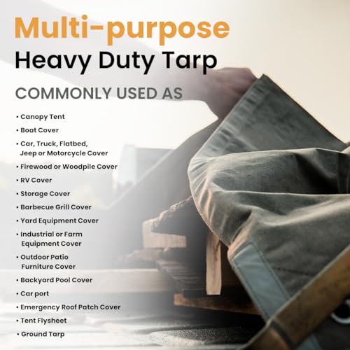 WHITEDUCK Canvas Tarp Heavy Duty Waterproof 18 oz. Mold & UV Resistant, Rustproof Grommets, Industrial & Commercial Cloth Tarp (Cut Size: 7'x9', Finished Size: 6'6" x 8'6", Olive) - color: Olive, size: 7' x 9'